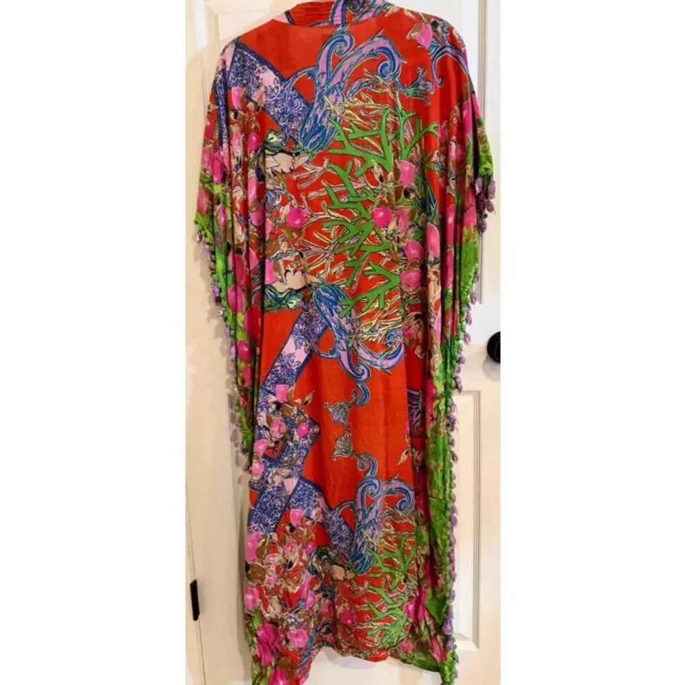 ANTICA SARTORIA FLOWER GARDEN GREAT BEADWORK Cotton Caftan, Coverup, Tunic OS - Picture 7 of 9